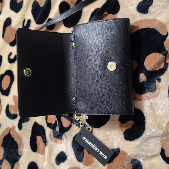 Karl Lagerfeld Black Crossbody Bag with Gold Heart Accents - Picture 4 of 7